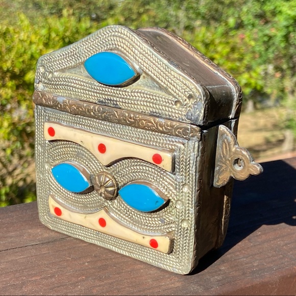 KORAN BOX from Morocco. Beautiful Inlaid Vintage Box, Bone, Stone & Engraving - Picture 2 of 8